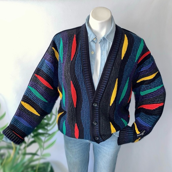 v i n t a g e :: Slouchy Heavy Carlo Colucci Cardigan Ribbed Knit Textured - Picture 1 of 16
